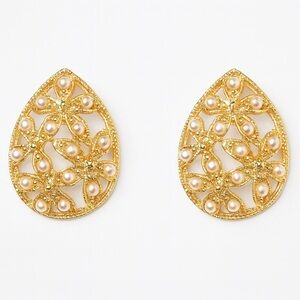 ⚜️ Elegant Gold Filigree Pearl Drop Earrings ✨